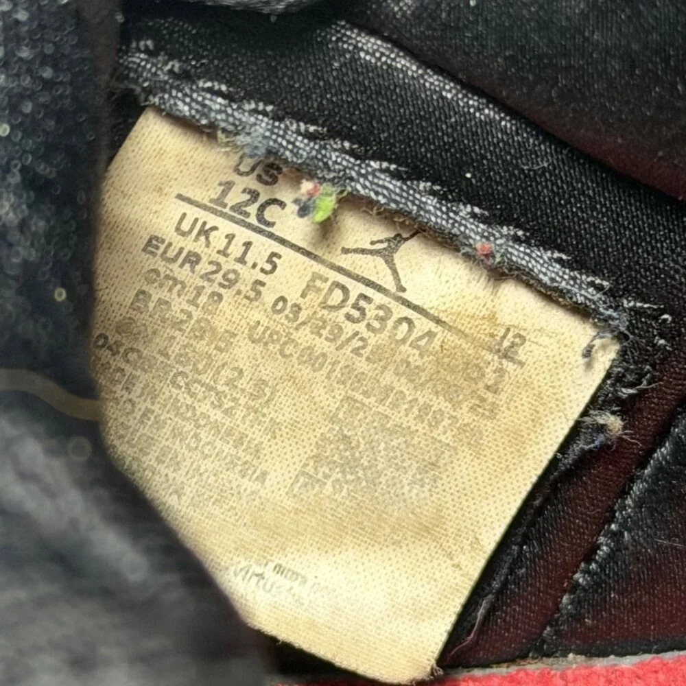 Air Jordan 1 Retro High OG TD Black/Red Kids Basketball Sneakers Size 12C Iconic - Picture 4 of 13